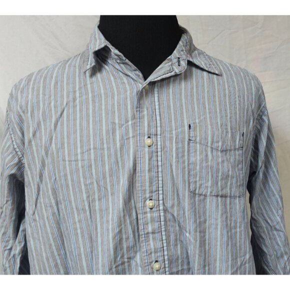 Wrangler Jean Co Mens Large Grey Blue Stripe Long Sleeve Button Up Shirt - Picture 3 of 10
